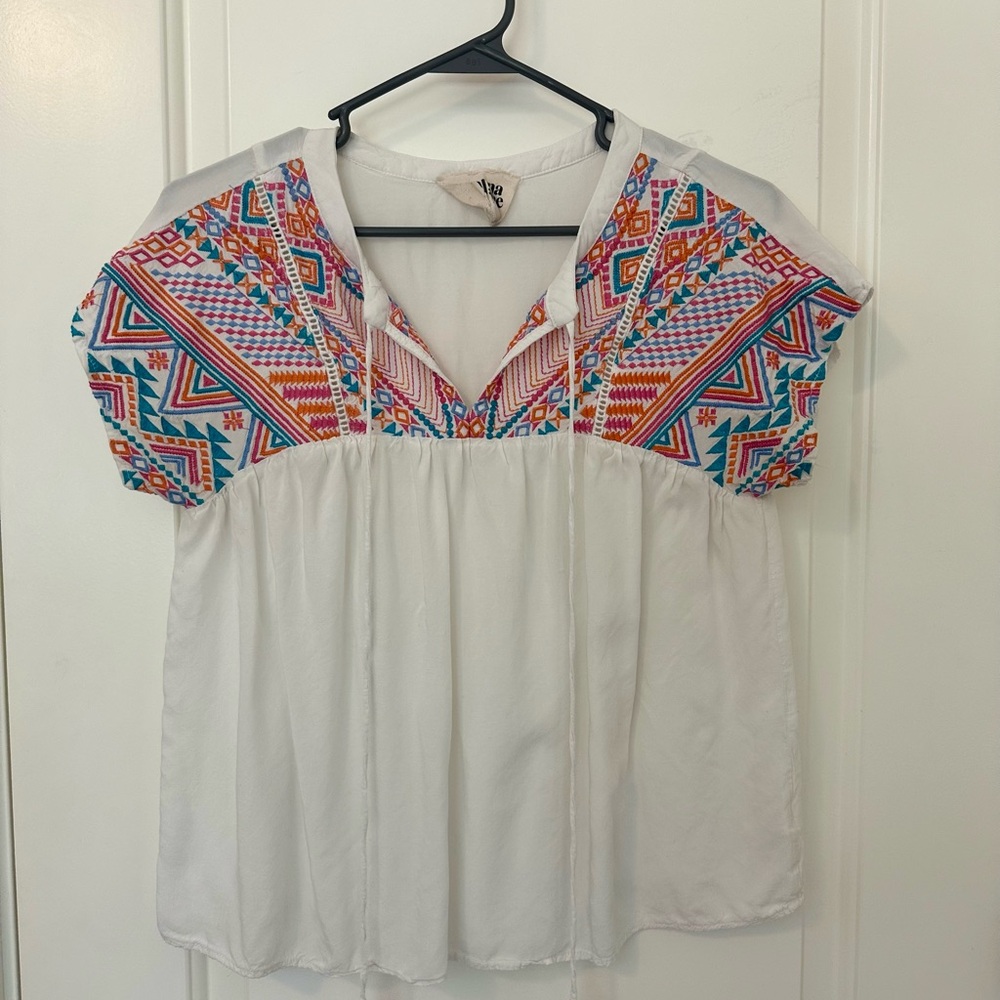 White Blouse with Colorful Embroidery